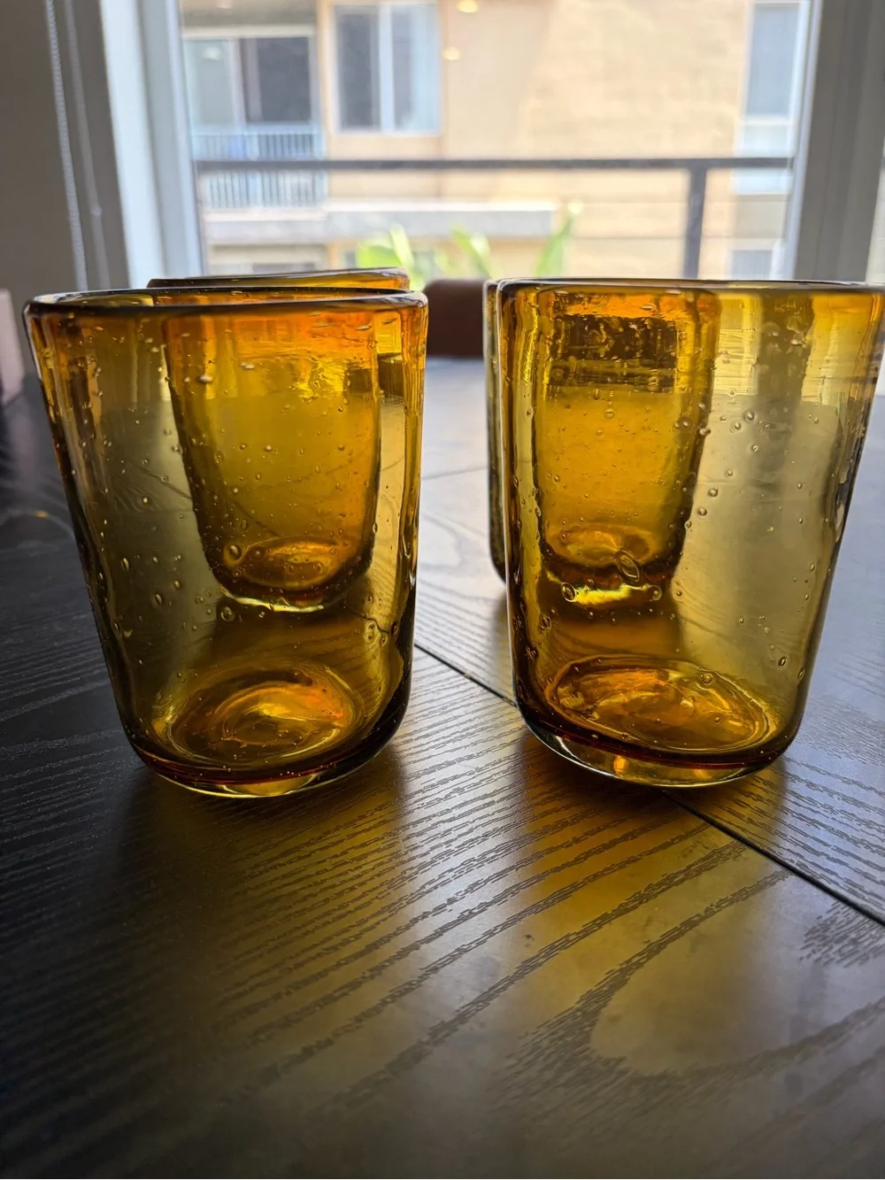 Amber Bubble Glass Tumbler - Set of 4